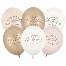 Balony 30 cm, Happy Birthday, mix beżowy