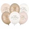 Balony 30 cm, Happy Birthday, mix beżowy