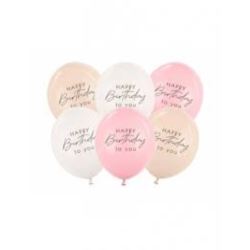 Balony 30 cm, Happy Birthday, mix różowy