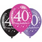 Balony lateksowe 40 Lat Pink Celebration 6szt. 27