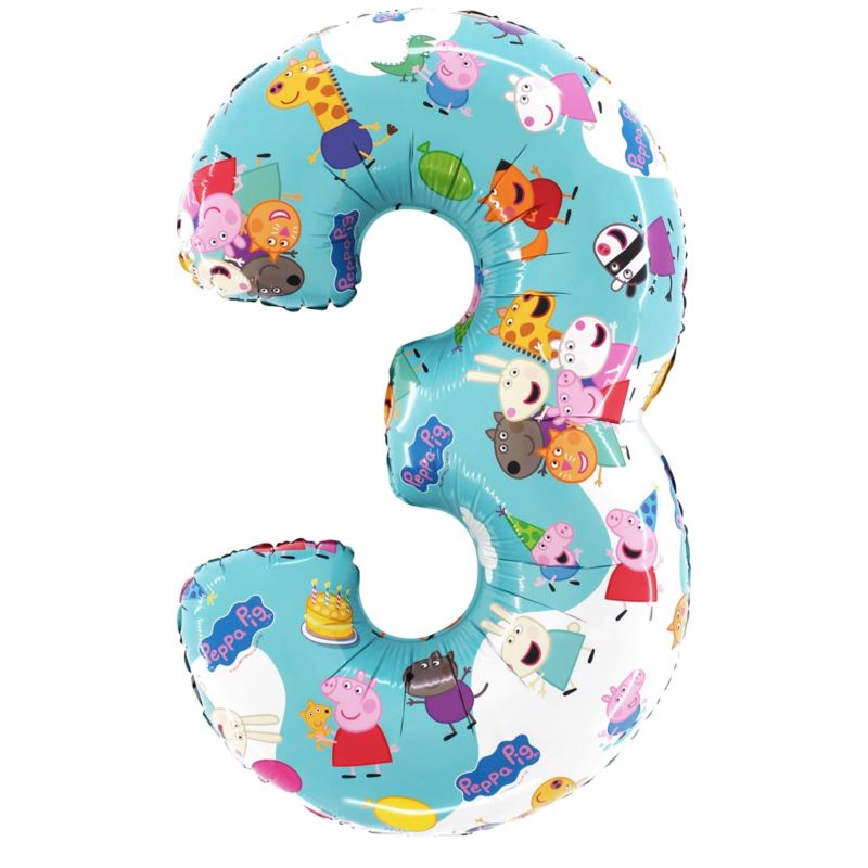 Balon foliowy cyfra 3 Świnka Peppa 66cm Balon foliowy cyfra 3 Świnka Peppa 66cm