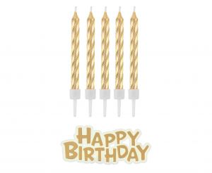 Świeczki B&C urodzinowe Happy Birthday, złote, 16 Świeczki B&C urodzinowe Happy Birthday, złote, 16