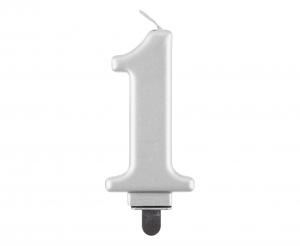 Świeczka B&C cyferka 1, metalik srebrna, 8,0 cm Świeczka B&C cyferka 1, metalik srebrna, 8,0 cm