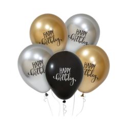 Balony Happy Birtday (platynowe kolory), 12"/ 5 sz