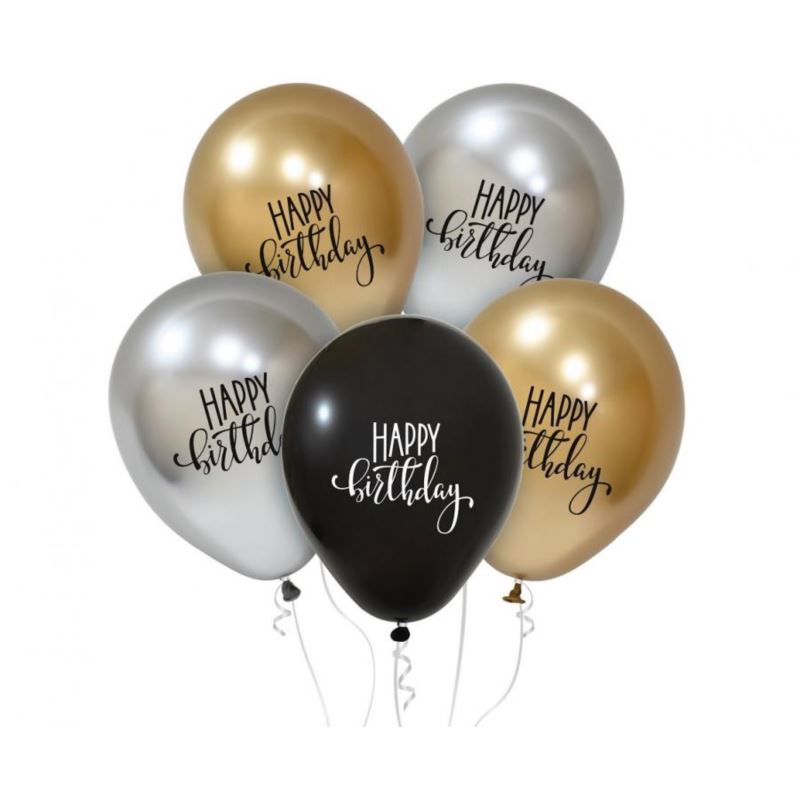Balony Happy Birtday (platynowe kolory), 12"/ 5 sz Balony Happy Birtday (platynowe kolory), 12"/ 5 sz