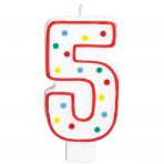 Swieczka urodzinowa cyferka 5 bialy & kropki