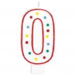 Swieczka urodzinowa cyferka 0 bialy & kropki