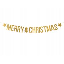 Baner Merry Christmas, złoty, 10,5x150cm