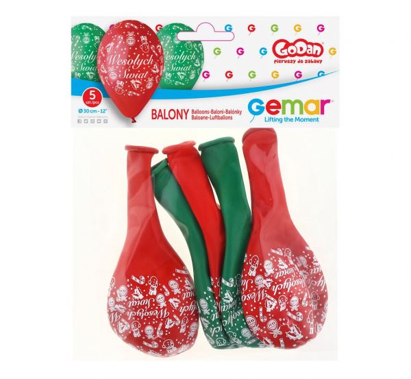 Balony Premium "Wesołych Świąt", czerwone i zielon