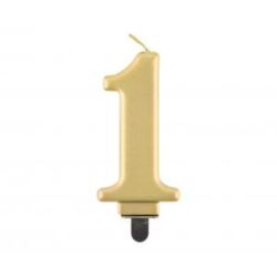 Świeczka B&C cyferka 1, metalik złota, 8,0 cm