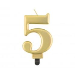 Świeczka B&C cyferka 5, metalik złota, 8,0 cm