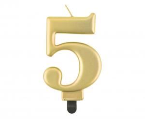 Świeczka B&C cyferka 5, metalik złota, 8,0 cm