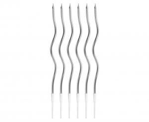 Świeczki B&C Świderki, metaliczne srebrne, 6 sztuk