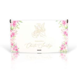 Pudełko mini drewno Chrzest z różowymi kwiatami