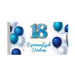 Pudełko mini drewno 18 Urodziny Niebieskie balony