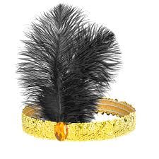 Opaska z cekinami i piórami Lata 20-te złota