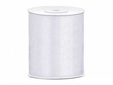 Tasiemka satynowa, biały, 100mm/25m