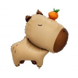 Balon foliowy Kapibara z pomarańczą, 47x64cm