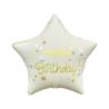 Balon foliowy Happy Birthday, gwiazda matowa biała
