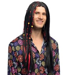 Peruka męska Flower Power, hipis, długie czarne