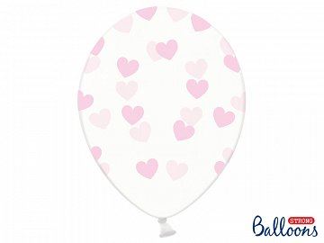 Balony 30 cm, Serduszka,Crystal,Clear, 6 szt