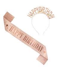 Szarfa i opaska urodzinowa Happy Birthday rose gol