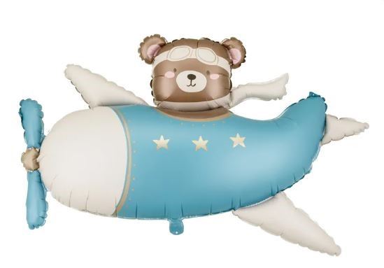 Balon foliowy Miś w Samolocie, 94x61 cm, jasny nie