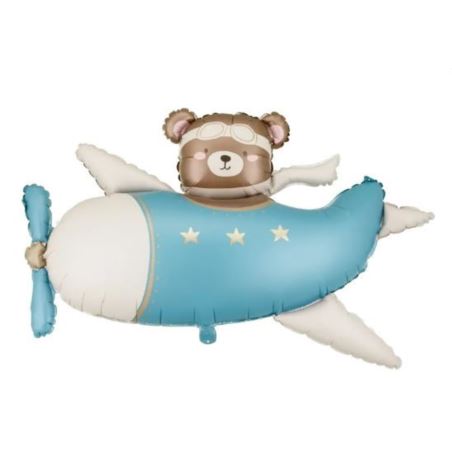 Balon foliowy Miś w Samolocie, 94x61 cm, jasny nie