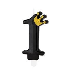 Świeczka czarna ze złotą koroną cyfra 1