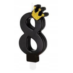 Świeczka czarna ze złotą koroną cyfra 8