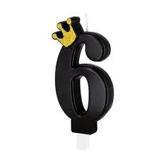 Świeczka czarna ze złotą koroną cyfra 6