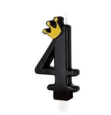 Świeczka czarna ze złotą koroną cyfra 4