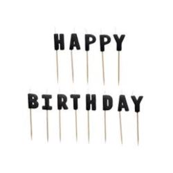 Świeczki urodzinowe Happy Birthday, 2.5 cm, czarny