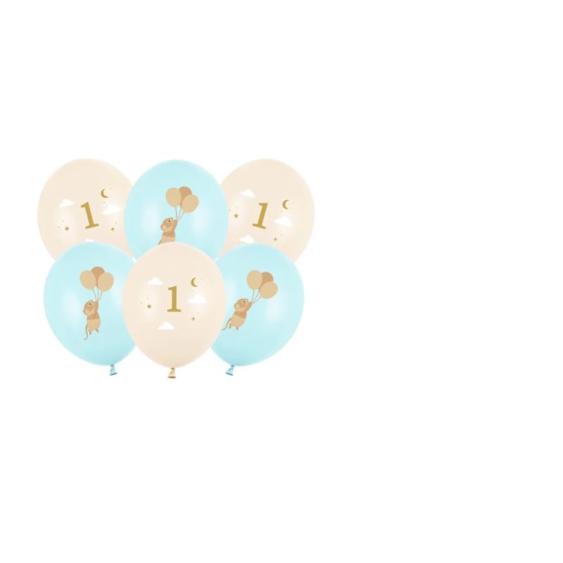 Balony 30 cm, Myszki z cyferką 1, Light Blue