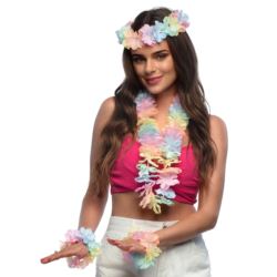 Zestaw hawajski pastelowy - wianek bransoletki