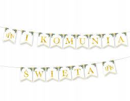 Baner komunijny I Komunia Święta Eukaliptus 240cm