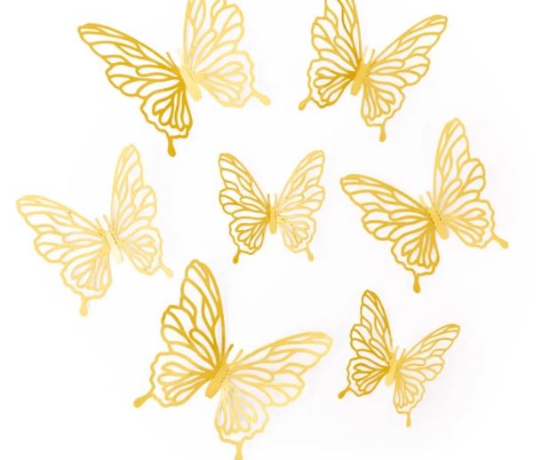 Naklejki na ścianę 3D Motyle ażurowe złote 12szt.