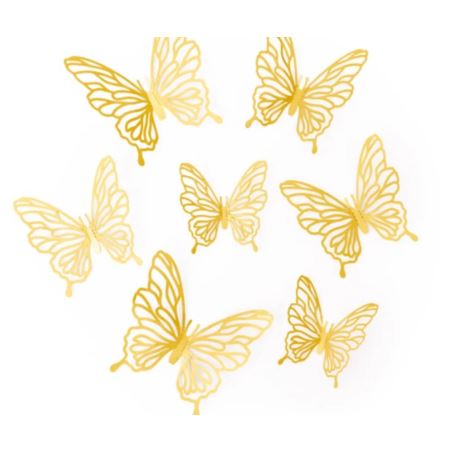 Naklejki na ścianę 3D Motyle ażurowe złote 12szt.