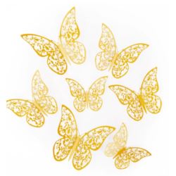 Naklejki na ścianę 3D Motyle koronkowe złote 12szt
