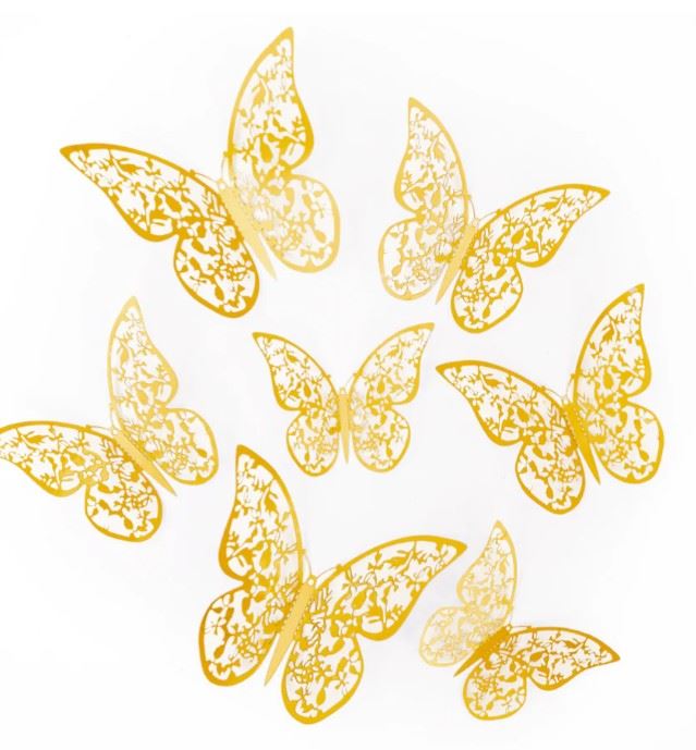 Naklejki na ścianę 3D Motyle koronkowe złote 12szt