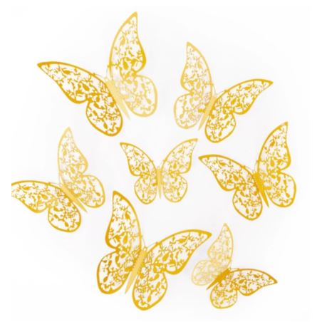Naklejki na ścianę 3D Motyle koronkowe złote 12szt