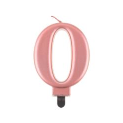 Świeczka cyferka 0, metalik różowo-złota, 8,0 cm