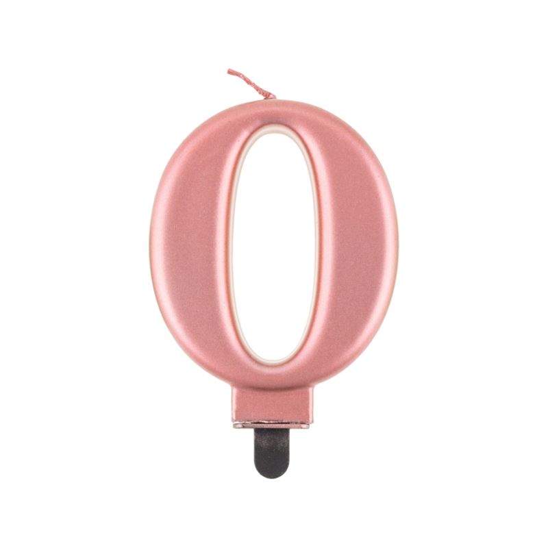 Świeczka cyferka 0, metalik różowo-złota, 8,0 cm