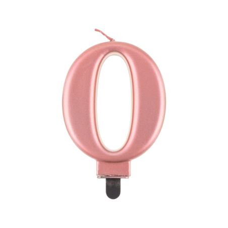 Świeczka cyferka 0, metalik różowo-złota, 8,0 cm