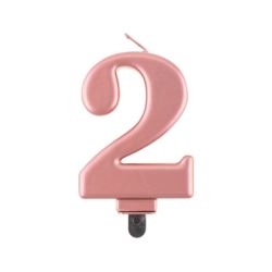 Świeczka cyferka 2, metalik różowo-złota, 8,0 cm