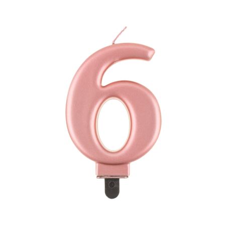 Świeczka cyferka 6, metalik różowo-złota, 8,0 cm