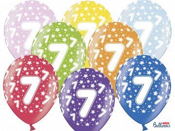 Balony 30 cm, 7th Birthday, Metalic Mix, 6 szt.