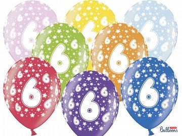 Balony 30 cm, 6th Birthday, Metalic Mix, 6 szt.