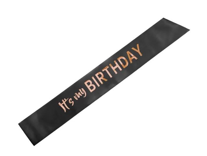Szarfa ''It’s my birthday'', 79x9.4, czarny