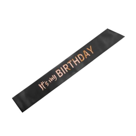 Szarfa ''It’s my birthday'', 79x9.4, czarny